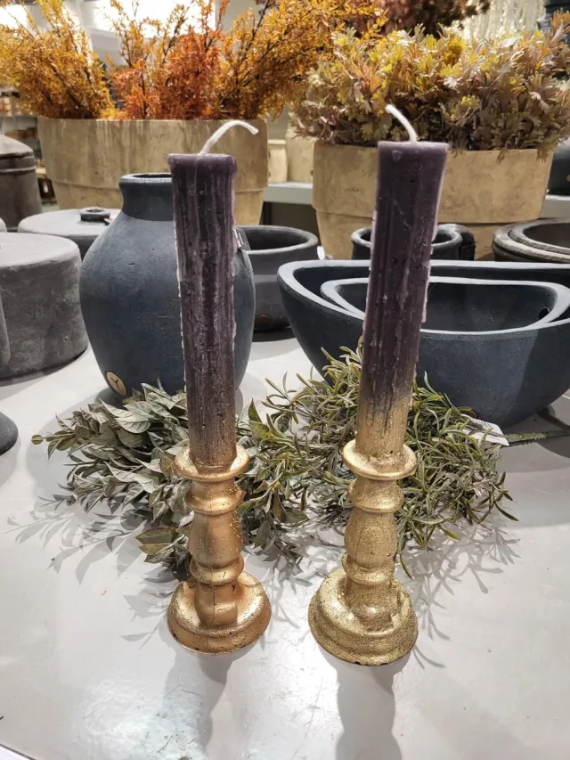 Brynxz collections Kaars - Kaarskandelaar - Set 2 stuks - Dinerkaars - Black - Fading - Gold - 28cm goud