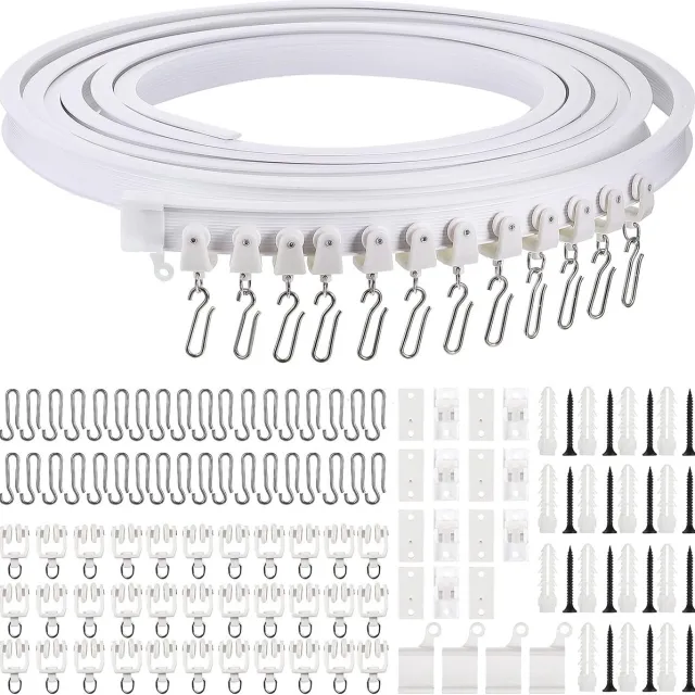 Ibenzoa Multifunctionele Plafond Gordijnrail - 5 Meter Lengte met Bevestigingsset wit