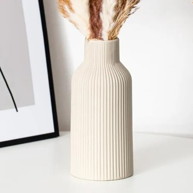 Nazik Living Keramische Vaas voor Pampasgras - Kleine Decoratieve Vaas - Modern Boheems - Beige - 9,2 x 5 x 20,5 cm - voor Eettafel, Boekenkast, Schoorsteenmantel