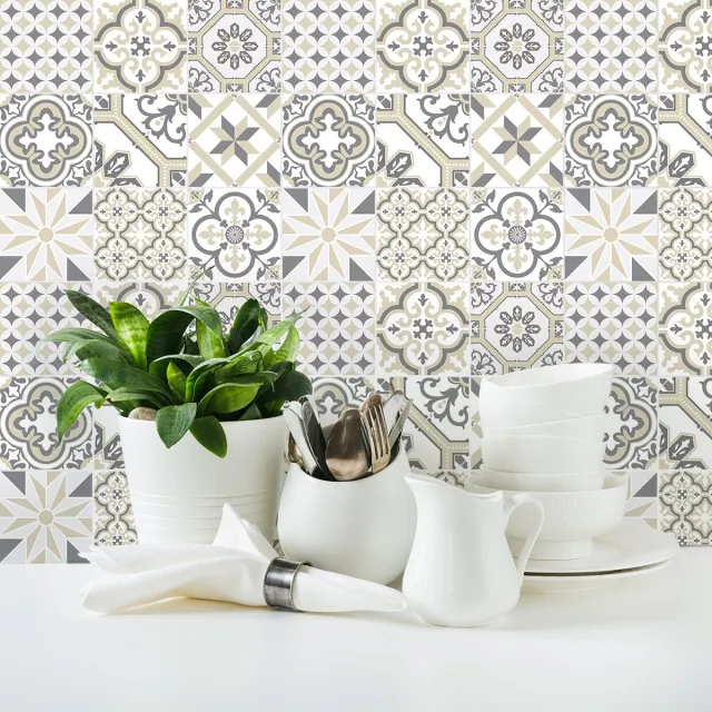 Ambiance Sticker Zelfklevende tegelmuurstickers voor keuken en badkamer - 9 cementtegelstickers, Azulejos Arliono - 9 stickers, 30x30cm Multi color