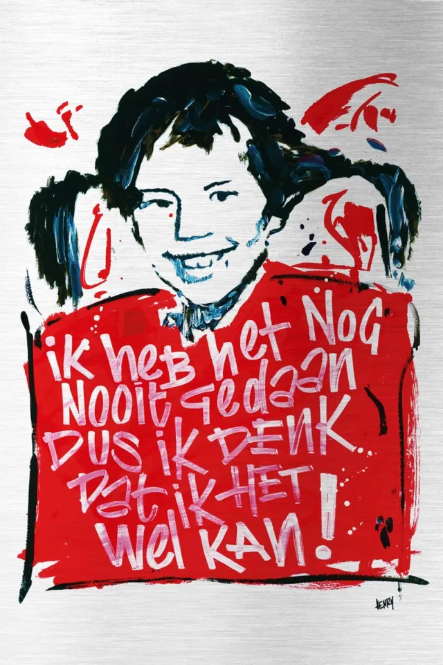 De Opmakerij PIPPI LANGKOUS * IK HEB HET NOG NOOIT GEDAAN * - sign painted kunstwerk geprint op geborsteld aluminium incl. baklijst 40 x 60cm full-colour