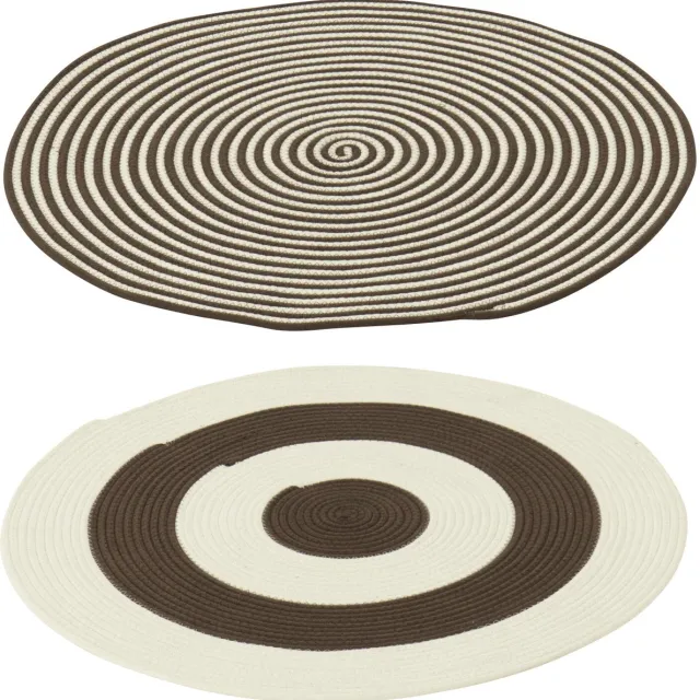 J-Line vloerkleed Rond Gestreept - polyester - donkerbruin/wit - set van 2