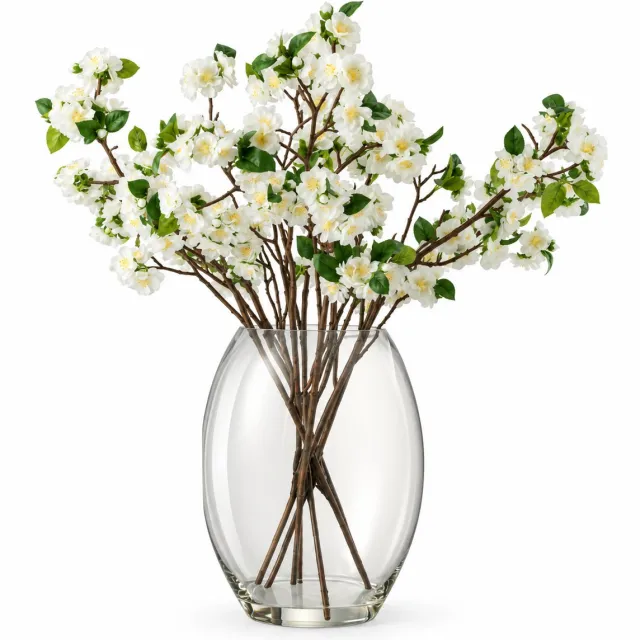 Benza Kunstbloesem in Glazen Vaas – Wit – XL 84 cm Hoog – Kunstbloemen – 90 × 70 × 84 cm Groen