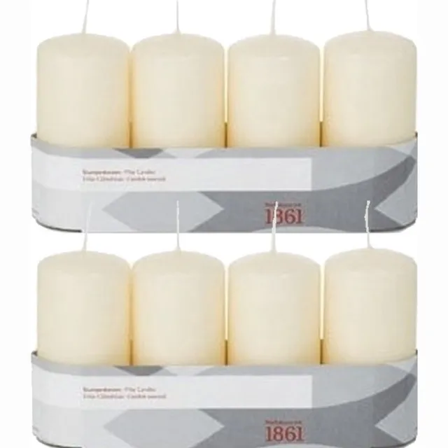Trend Candles 8x Cremewitte cilinderkaarsen/stompkaarsen 5 x 10 cm 18 branduren - Geurloze kaarsen - Woondecoraties