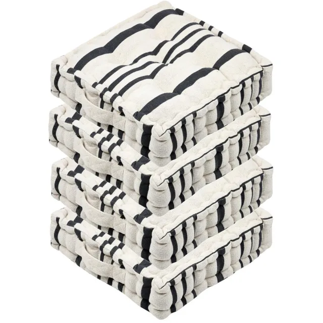 Stof Textile Vloerkussen Beach - 4x - creme wit/grijs - katoen - 45 x 45 x 10 cm - Extra dik - extra zitplaatsen - spelen - gamen - relaxen