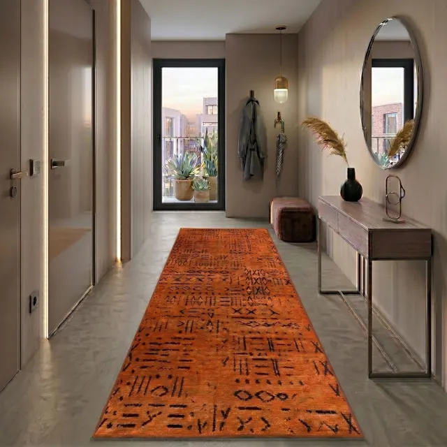 Floordirekt Maatwerktapijt Vena - Hoogwaardig Jacquardweefsel met Patroon - Aangenaam Zachte Katoenpool - Terra - 80 x 250 cm
