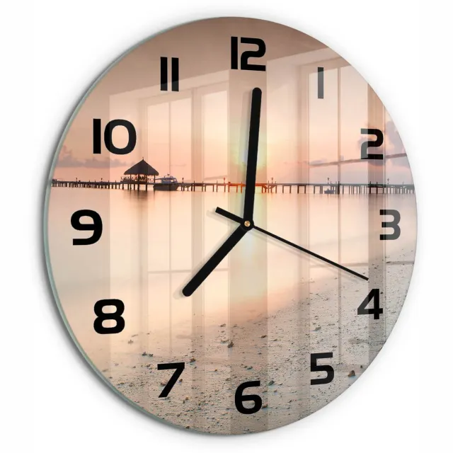 TULUP Wandklok - Strand van de Malediven Gekleurde Glazen Klok - fi30 cm - Veelkleurig Glazen Klok Met Print - Zwarte handen - Ronde Klok - Moderne Wandklok Glas - Wandklok Glas Decoratie