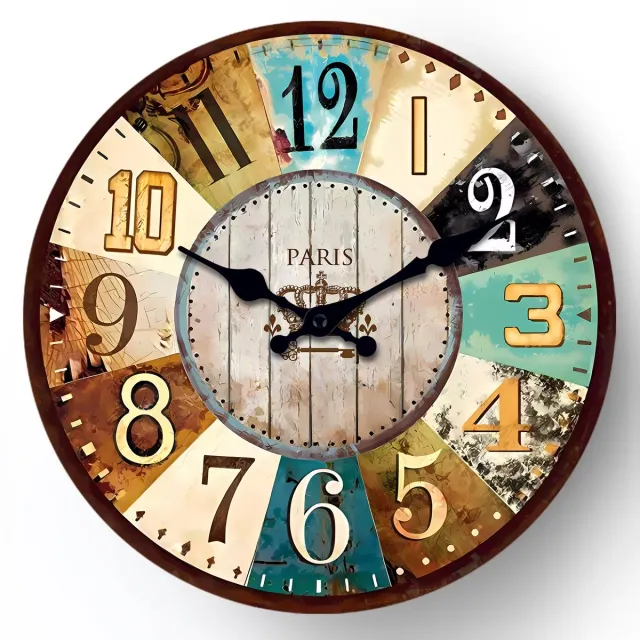 longziming Wandklok – Stille Vintage Wandklok van Hout 12 Inch – Geruisloos Quartz Uurwerk, Landelijke Stijl – Batterijgevoed Multicolor