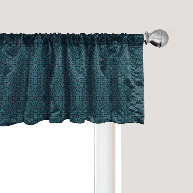 ABAKUHAUS Etnische raamvalance, gordijnvalance voor keuken en slaapkamer met tunnelzoom, 137 cm x 45 cm, blauw colagrijs Blauw cola-grijs