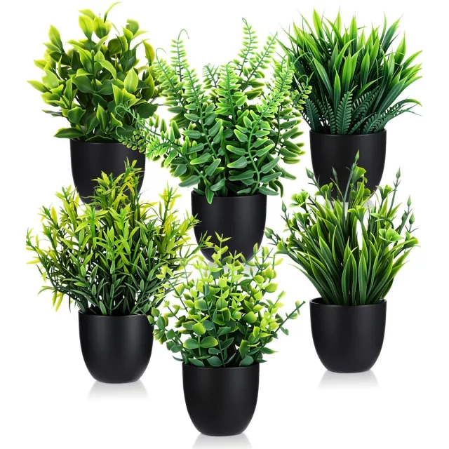 Ibenzoa Kunstplanten Set van 6 Stuks voor Diverse Binnenruimtes Inclusief Potten in Zwart groen