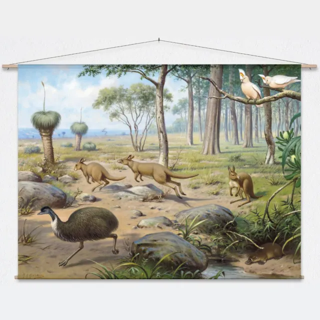 wallchart unlimited Wandkleed Uit de Australische dierenwereld van M.A. Koekkoek - L: Landscape 135 x 95 cm groen