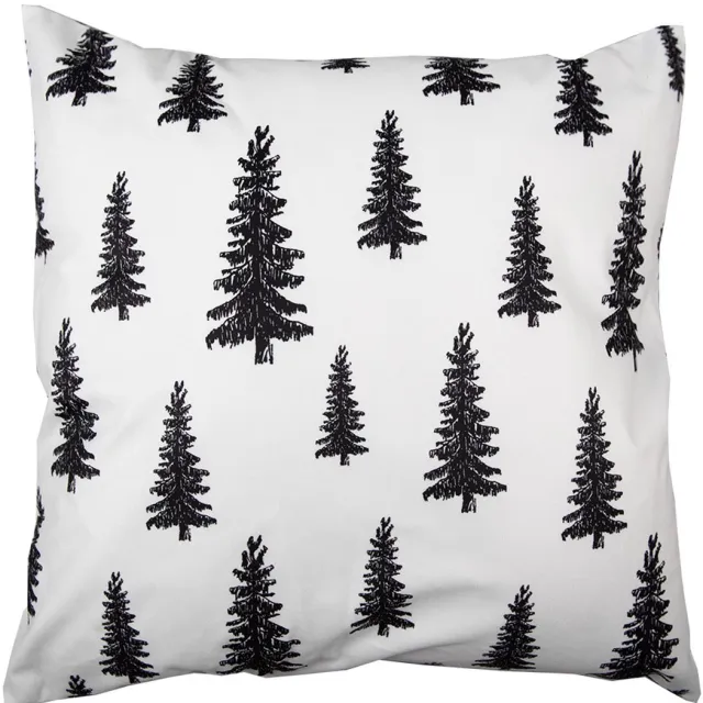 Clayre & Eef Kussenhoes 45x45 cm Zwart Wit Polyester Kerstbomen Sierkussenhoes