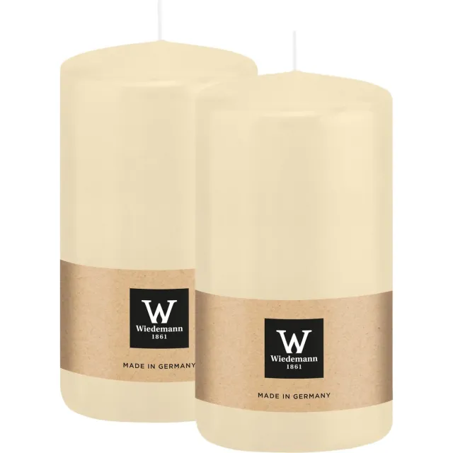 Wiedemann Cilinderkaars/stompkaars - 2x - creme wit - 12 x 6 cm - 33 branduren - zuilkaarsen
