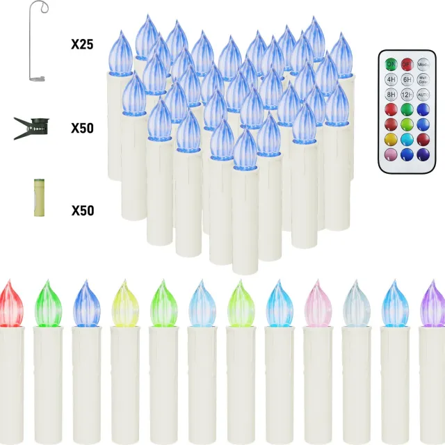 NAIZY LED Kaarsen 50 Stuks - RGB Kleurwisselend - Kerstboomkaarsen met Clip - Timer & Afstandsbediening - IP44 - Batterijen Inbegrepen - NAIZY Multicolour licht