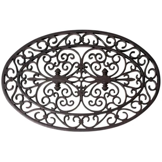 Esschert Design Deurmat - Victoriaans patroon - rubber - ovaal - 70 x 45 cm - schoonloopmat Zwart