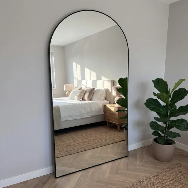 Leno Deco Staande Spiegel 180x100cm met Boog – Grote Vloerspiegel & Passpiegel – Inclusief zwart frame – Slaapkamer, Hal & Kleedruimte