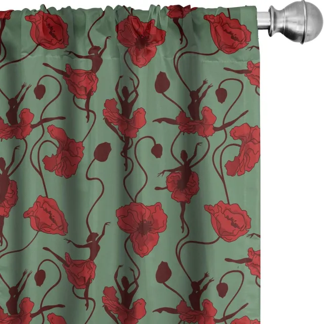 ABAKUHAUS Papaver-voorhangen – 2x75x225 cm – Bloemenmotief – Microvezel, halfdonker Groen