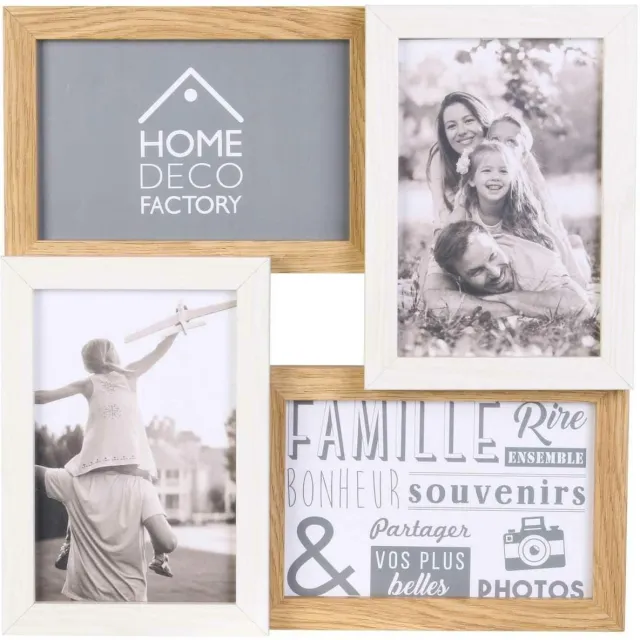 HowHomely MEMO Serie - Fotolijst voor 4 Foto's - Wit - Natuurlijk Hout - Moderne Stijl Wit;Natuurlijk Hout