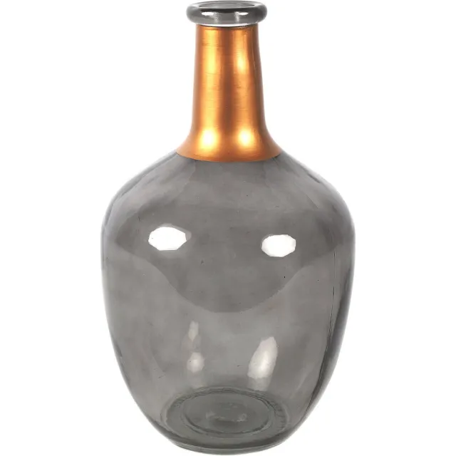 Countryfield Bloemenvaas Firm Big Bottle - transparant grijs/koper - glas - 18 x 30 cm