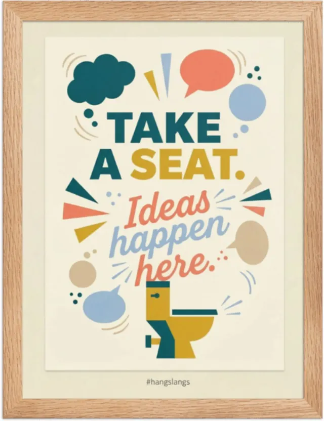 HangSlangs Funny Toilet Poster “Seat” – Quirky Wall Art Print – Home & Living Room Décor – 30×40 cm / A3 - Framed Premium Badkamer Poster Oak