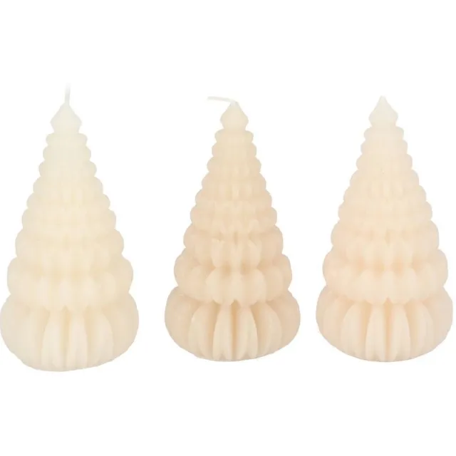 Daan kromhout Candle frosty pagoda tree cozy sand mix ass 7x14cm - set van 3 Zand
