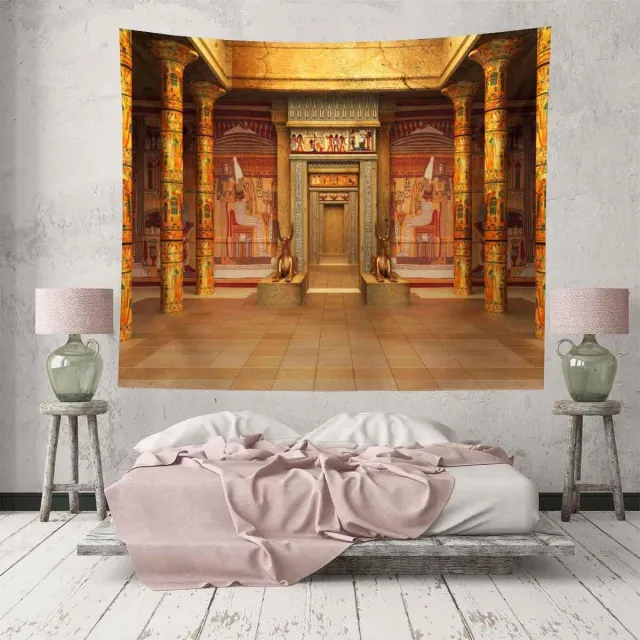 Ibenzoa Authentieke Egyptische Tempel Wandtapijt met Antieke Hiërogliefen – 150 x 100 cm oranje