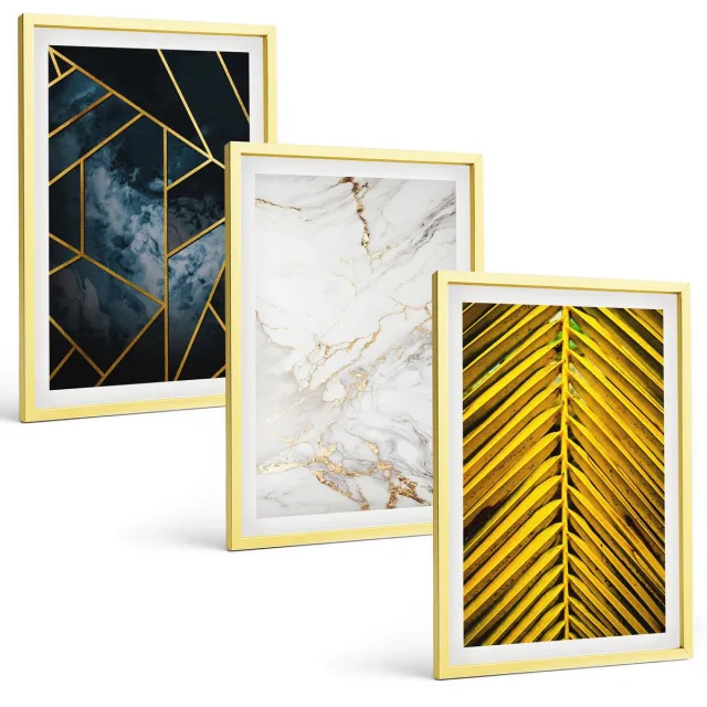 Coloray 3-Delige Schilderij Set - Vintage Bloemen, Katten En Planten In De Natuur - 40 x 40 cm En 40 x 60 cm - Wanddecoratie - Woonkamer Decoratie - Decoratieve Schilderijen Gouden lijst
