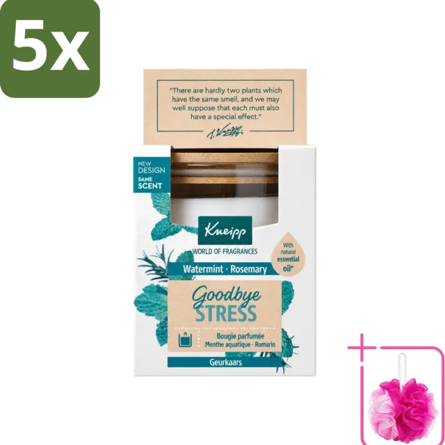Kneipp 5 x Kneipp - Geurkaars - Goodbye Stress - Watermunt & Rozemarijn - 20 branduren - Bulkverpakking - Geurkaars - Douchemop - Ontspanning Wit