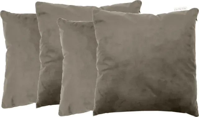 Lyonette Set van 4 Sierkussens - Velvet - Grijs - INCLUSIEF BINNENKUSSENS - Kussens Woonkamer - Sierkussens 45x45 cm - Sierkussenhoes