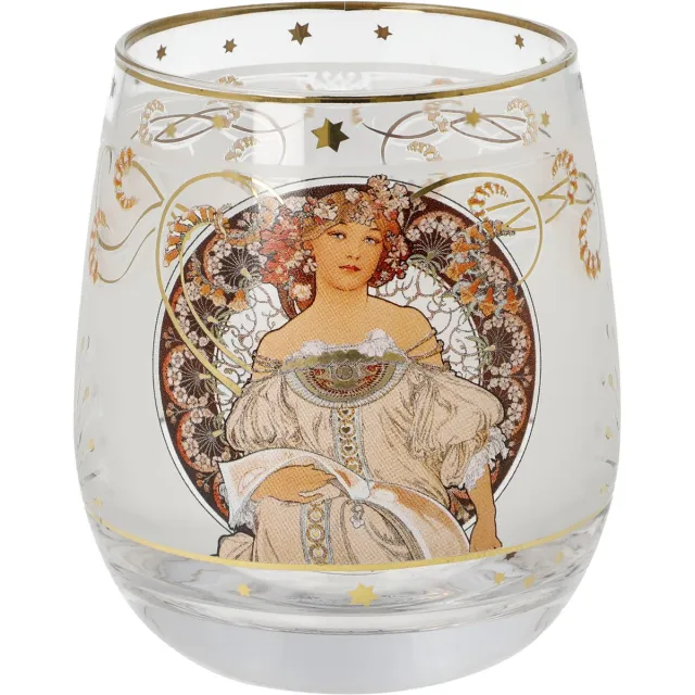 Goebel: Alphonse Mucha Goebel - Alphonse Mucha | Windlicht / Theelicht Mijmering | Glas - 9cm - waxinelicht houder - met echt goud Divers