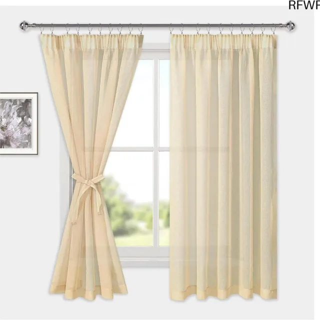 RFWR Voile Gordijnen met Plooiband, Linnenlook, 2 Stuks, Semi-Transparant, Beige, 160 x 140 cm