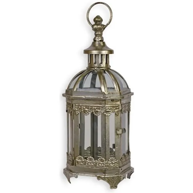 MadDeco Boutique Trukado - Tinnen Lantaarn met Glazen vensters 27,9cm staand/hangend - Hoogte 27,9cm