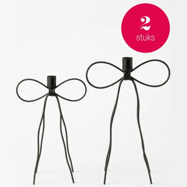 vtwonen Kandelaren Bow - Zwart - Metaal - Set van 2 - 25 en 30 cm