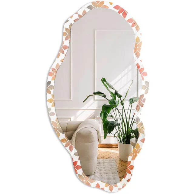 Coloray Bloemenpatroon Spiegel - Bruin Moderne Rechthoekige Wandspiegel - Organische Spiegel - Slaapkamer, Woonkamer, Hal - Aquarel - 45x90 cm - Totale afmeting 52x97 cm Bloemenpatroon, Bruin