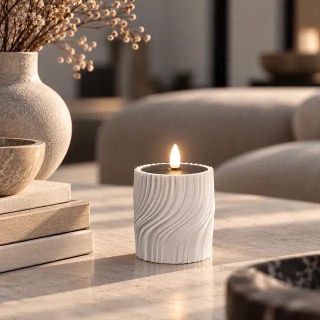 Decor & Diffuse Oplaadbare LED Kaars met afstandsbediening - Infinity Wit – Minimalistisch 3D-Design – Met bewegende vlam – 80 uur Brandtijd – Timer - USB oplaadbaar