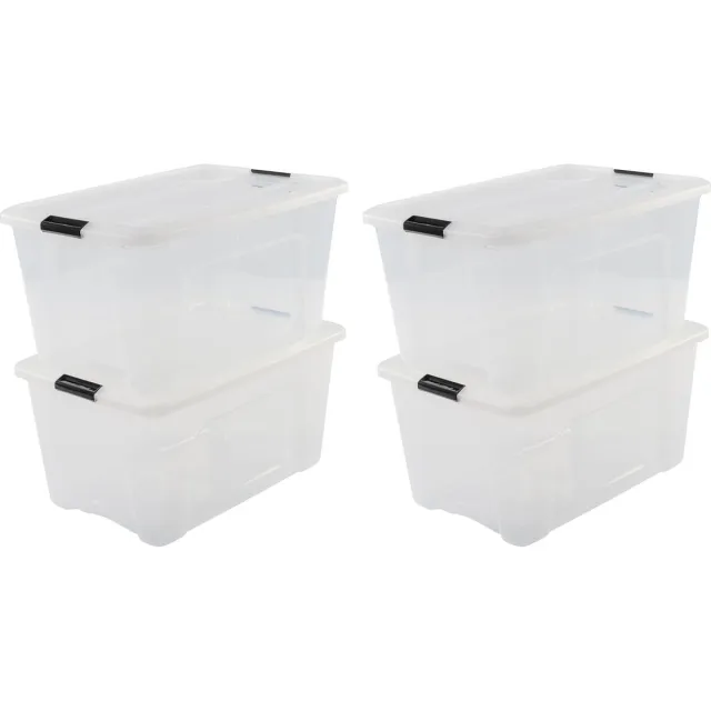 IRIS Topbox Opbergbox - 45L - Kunststof - Transparant/Zwart - Set van 4