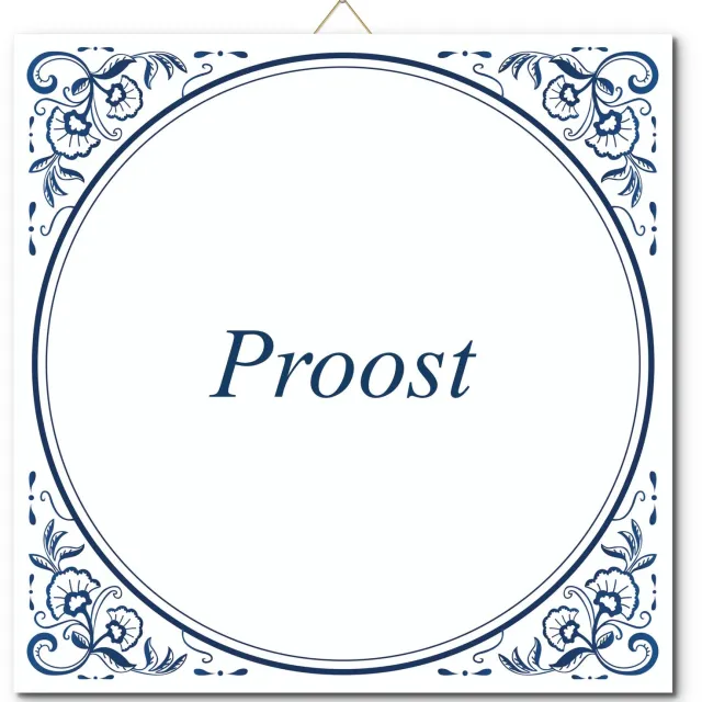 De Tegeltjesfabriek Tegeltje: Proost (met hangertje) wit en blauw