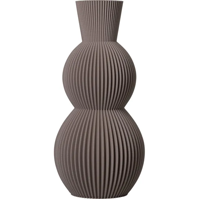 Slimprint Vaas NOVA, Walnoot Taupe, D14,2 x H30 cm, Kleine Gestreepte Design Vaas, Moderne Tafeldecoratie Gemaakt van Gerecycled Biokunststof