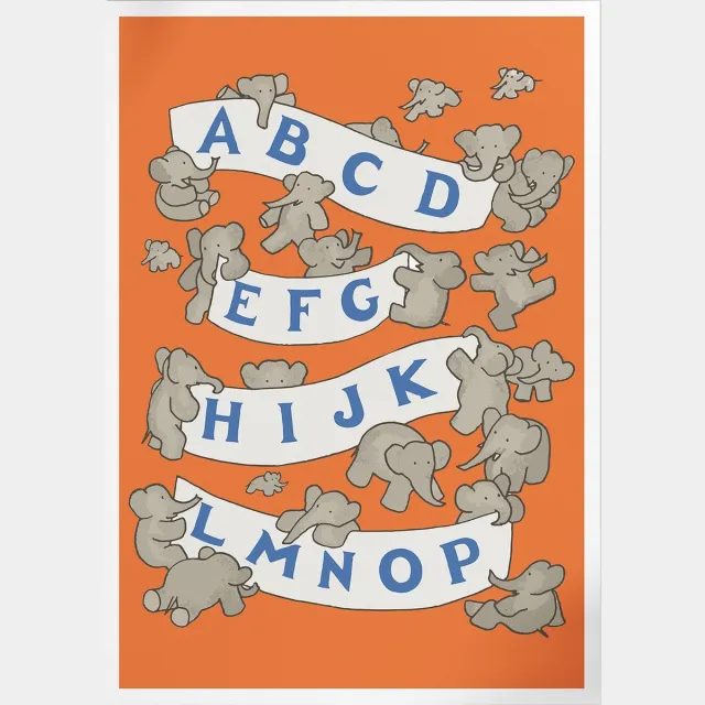 Pepperwall ABC De Babar I (Red 2) (Babar de Olifant) | Poster | B2: 50 x 70 cm Multikleur