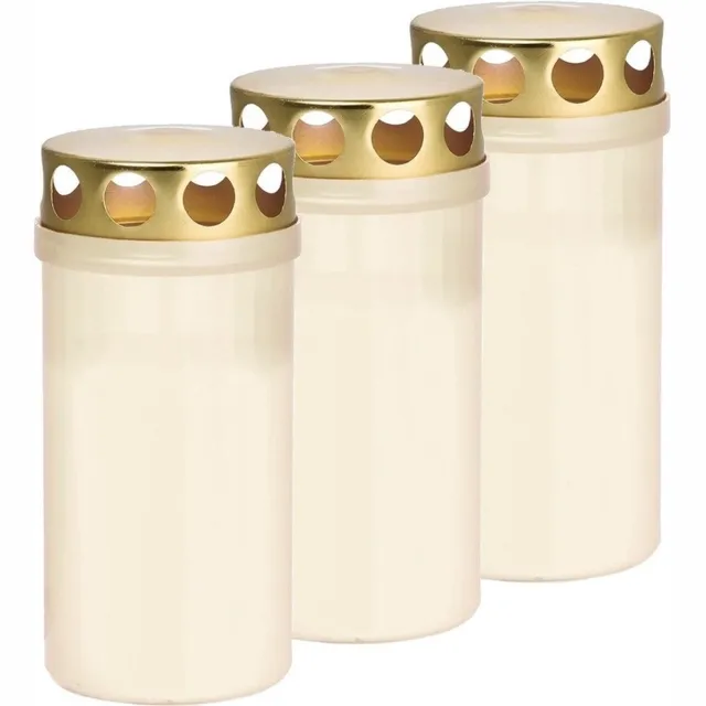 Trend Candles 3x Witte grafkaarsen/gedenklichten met deksel 6 x 12,6 cm 2 dagen - Gedenkkaars - Graflichten/herdenkingslichten