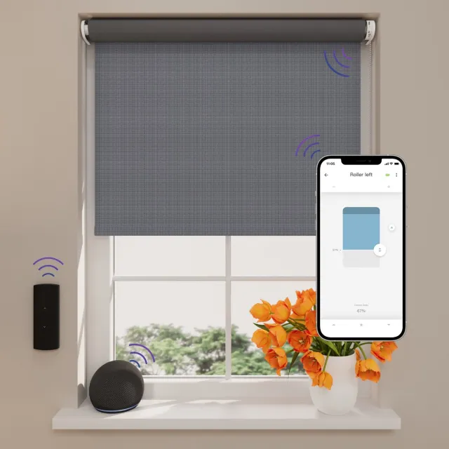 DTCH Elektrisch Rolgordijn Verduisterend - Easy Blended - Steel Grey - 100 x 190 cm - Motionblinds CMD-03