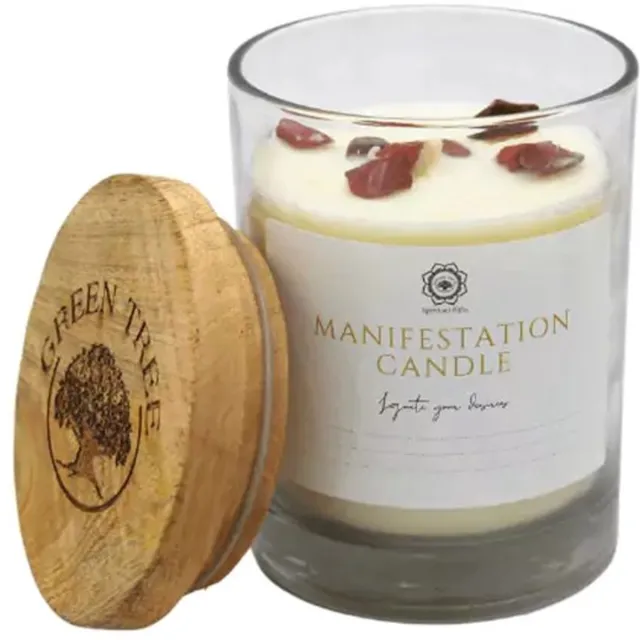Green Tree manifestatie - healing - kaars - rode jaspis - glas 226 Gram