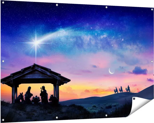 Gards Tuinposter Heilige Familie van Jezus met de Ster van Bethlehem - 150x100 cm - Tuindoek - Tuindecoratie - Wanddecoratie buiten - Tuinschilderij Multikleur