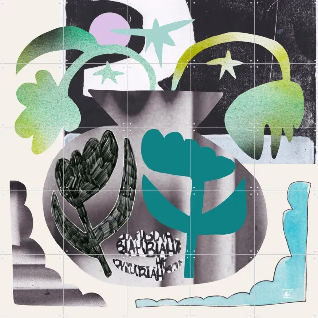 IXXI Flower Out Loud, Henriette Visscher - 100 x 100 cm - Grote wanddecoratie en posters - Collage, Gemengde Technieken, Abstract, Modern, Speels Groen / Blauw / Grijs