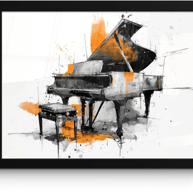 FrameYourWall Poster in lijst - Fotolijst 40x30 cm - Posters - Piano - Oranje - Zwart - schets lijnen - Posterlijst zwart - Decoratie - Wanddecoratie woonkamer - Muurdecoratie slaapkamer