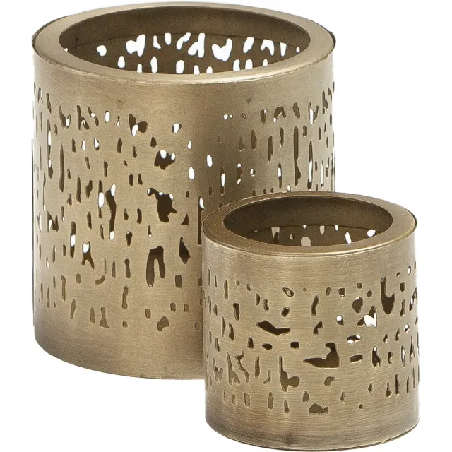 STILL Windlicht Set van 2 Goud Metaal 10x10 cm & 7x6,5 cm