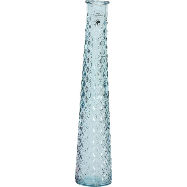 Decoris Vaas/bloemenvaas van gerecycled glas - D7 x H32 cm - transparant blauw