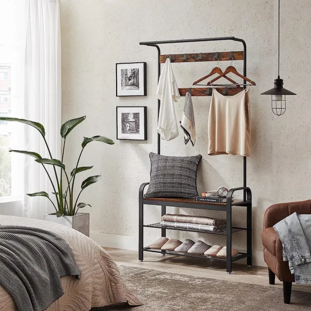 Parya HOME Bobbel Home - Kapstok - Met schoenenrek - Metalen frame - Vintage - Bruin & Zwart zwart, bruin