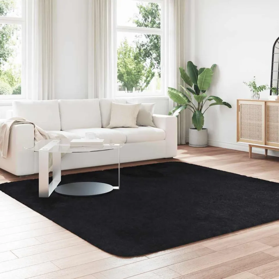vidaXL Hoogpolig vloerkleed NAVARRA 240x240 cm polyester zwart, foto 3