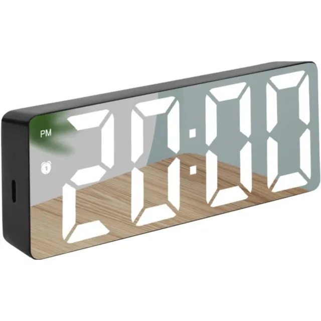 KZQ LED mirror wekker digitale alarmklok temperatuur datum kalender lichtsensor dimmer snooze batterij backup voice control voor slaapkamer kantoor zwart wit